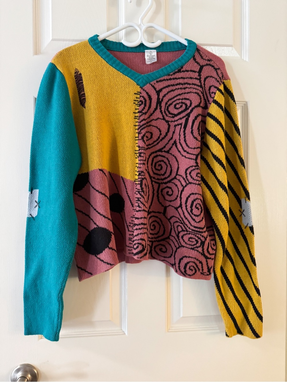 Disney The Nightmare Before Christmas Sally Cosplay Colorblock VNeck Sweater XL
